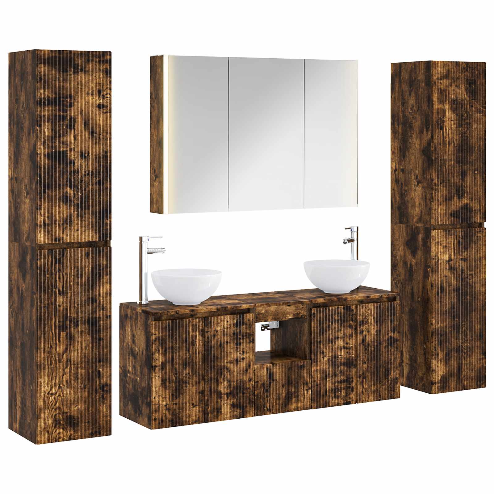 Badkamermeubelset 6 pcs Gerookt eiken Bewerkt hout en glas is nu te koop bij PeponiXL, paradijselijk wonen!