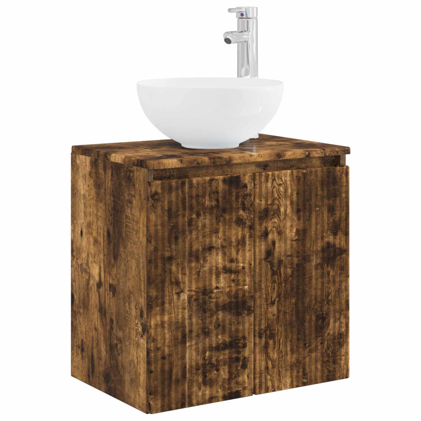 Badkamermeubelset 6 pcs Gerookt eiken Bewerkt hout en glas is nu te koop bij PeponiXL, paradijselijk wonen!