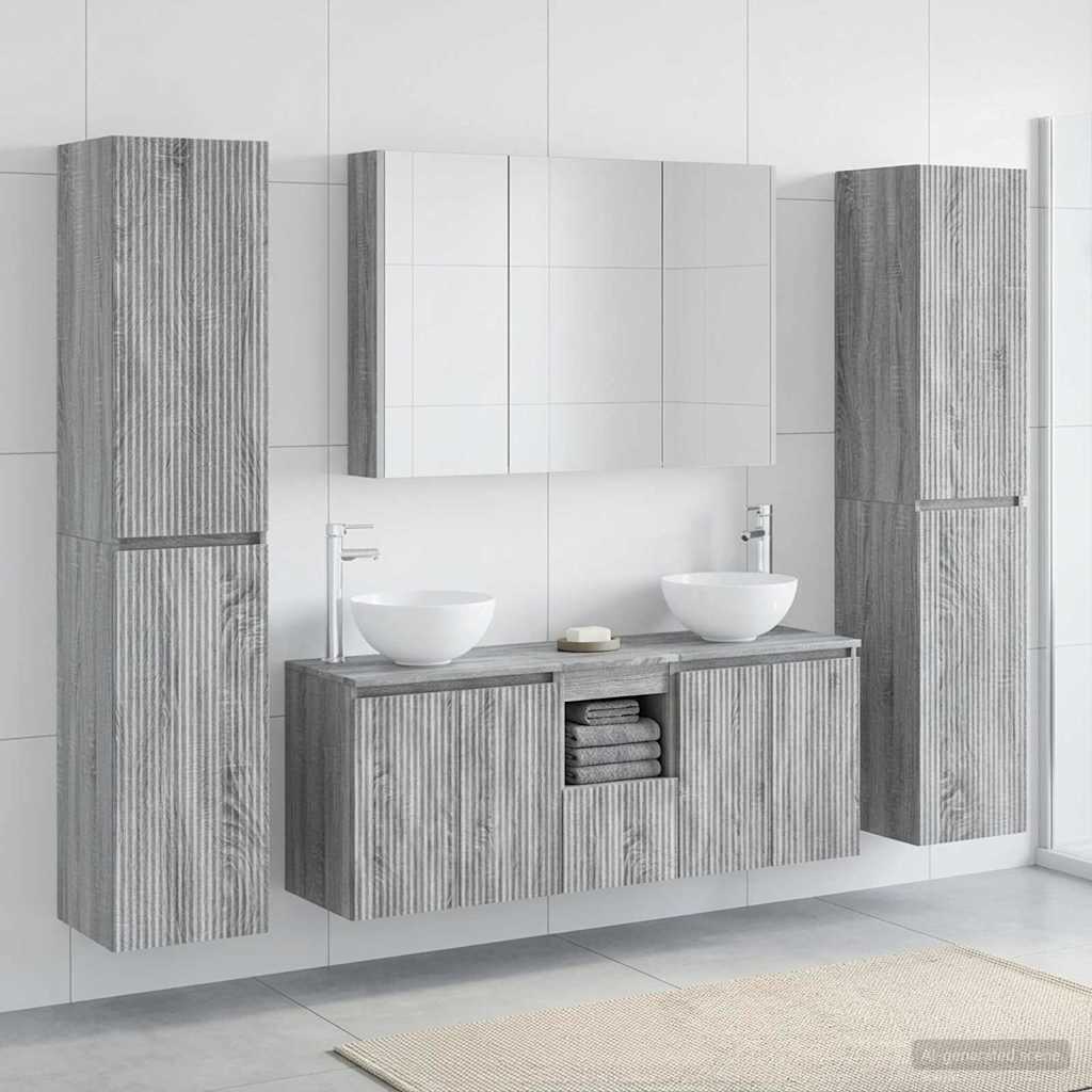Badkamermeubelset 6 pcs Grijs Sonoma Bewerkt hout en glas is nu te koop bij PeponiXL, paradijselijk wonen!