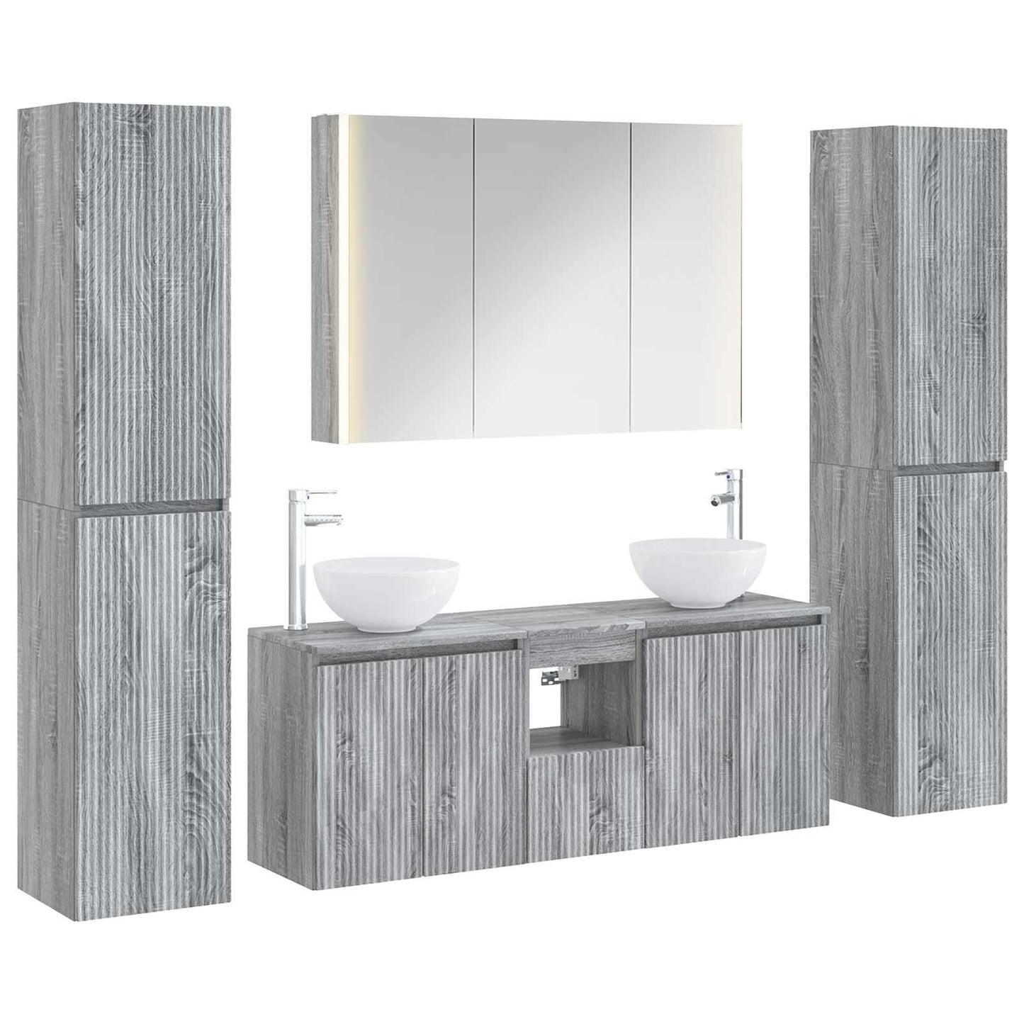 Badkamermeubelset 6 pcs Grijs Sonoma Bewerkt hout en glas is nu te koop bij PeponiXL, paradijselijk wonen!