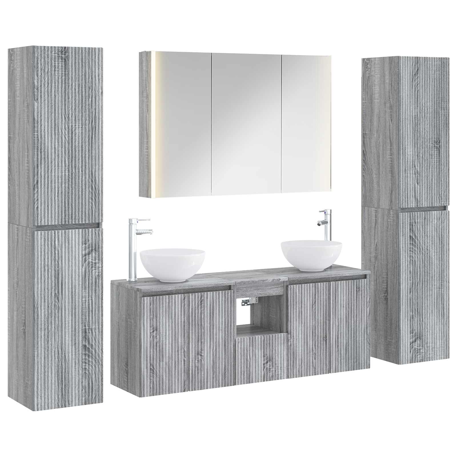 Badkamermeubelset 6 pcs Grijs Sonoma Bewerkt hout en glas is nu te koop bij PeponiXL, paradijselijk wonen!