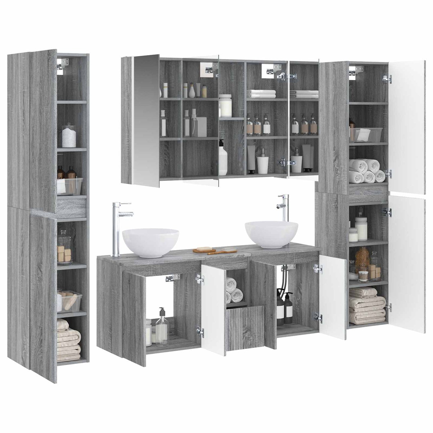 Badkamermeubelset 6 pcs Grijs Sonoma Bewerkt hout en glas is nu te koop bij PeponiXL, paradijselijk wonen!