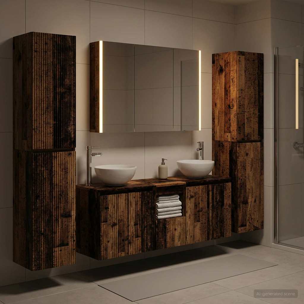 Badkamermeubelset 6 pcs Oud hout Bewerkt hout en glas is nu te koop bij PeponiXL, paradijselijk wonen!