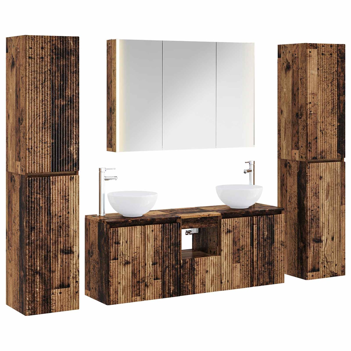 Badkamermeubelset 6 pcs Oud hout Bewerkt hout en glas is nu te koop bij PeponiXL, paradijselijk wonen!