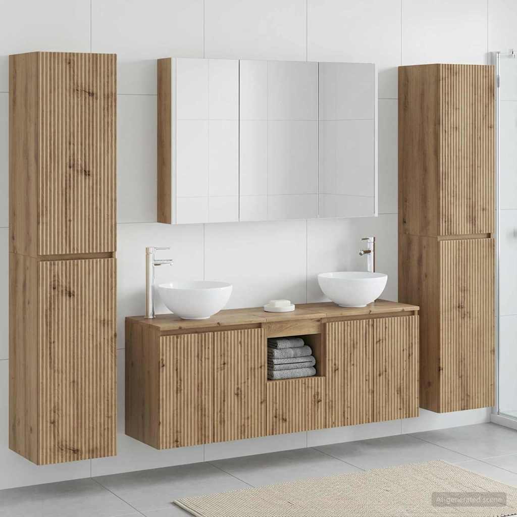 Badkamermeubelset 6 pcs Artisanaal eiken Bewerkt hout en glas is nu te koop bij PeponiXL, paradijselijk wonen!