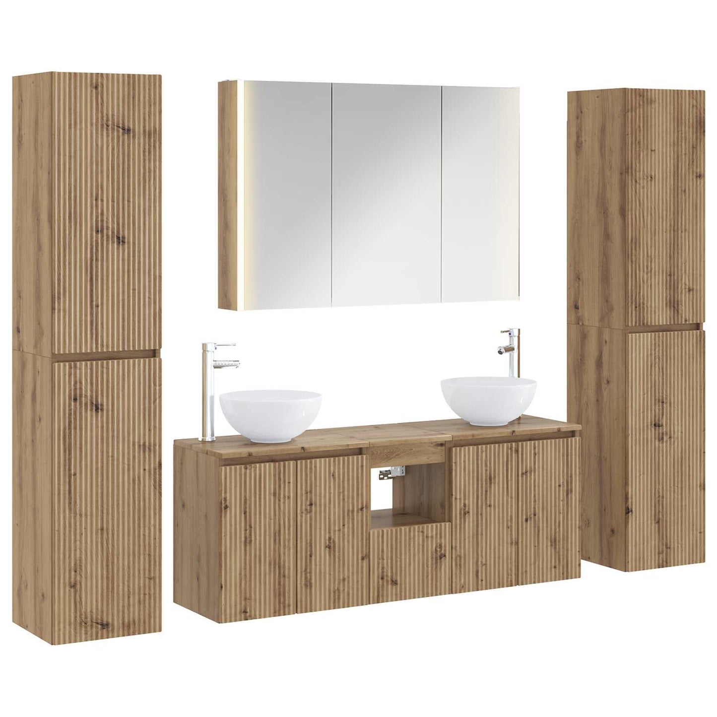 Badkamermeubelset 6 pcs Artisanaal eiken Bewerkt hout en glas is nu te koop bij PeponiXL, paradijselijk wonen!