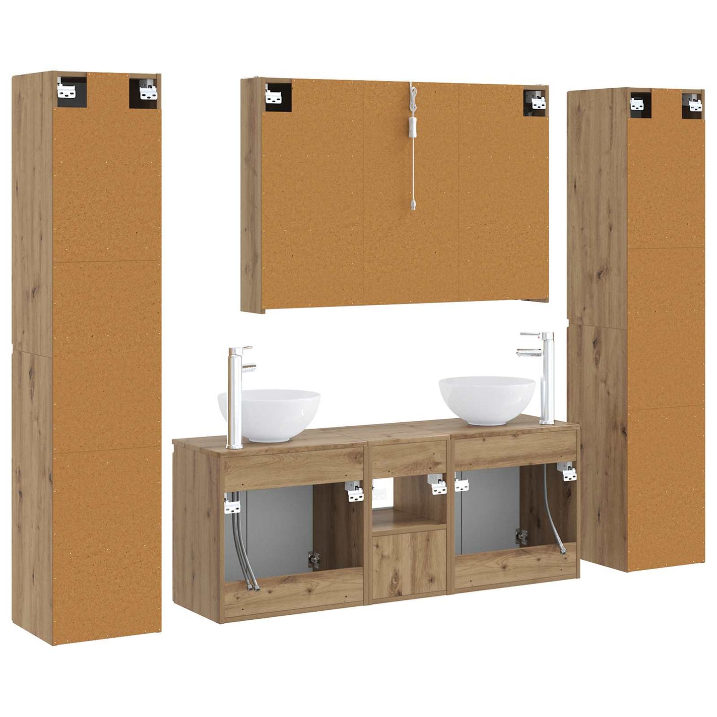 Badkamermeubelset 6 pcs Artisanaal eiken Bewerkt hout en glas is nu te koop bij PeponiXL, paradijselijk wonen!