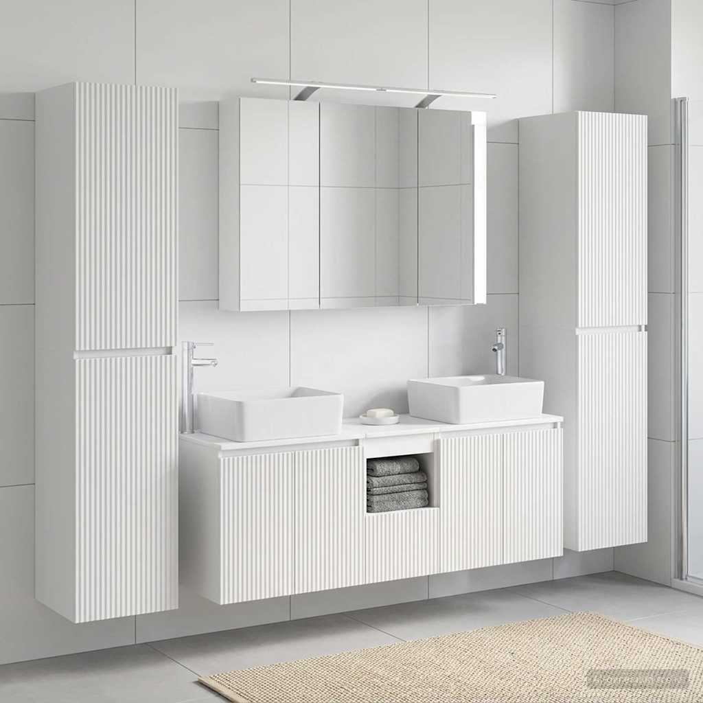 Badkamermeubelset 6 pcs Wit Bewerkt hout en glas is nu te koop bij PeponiXL, paradijselijk wonen!