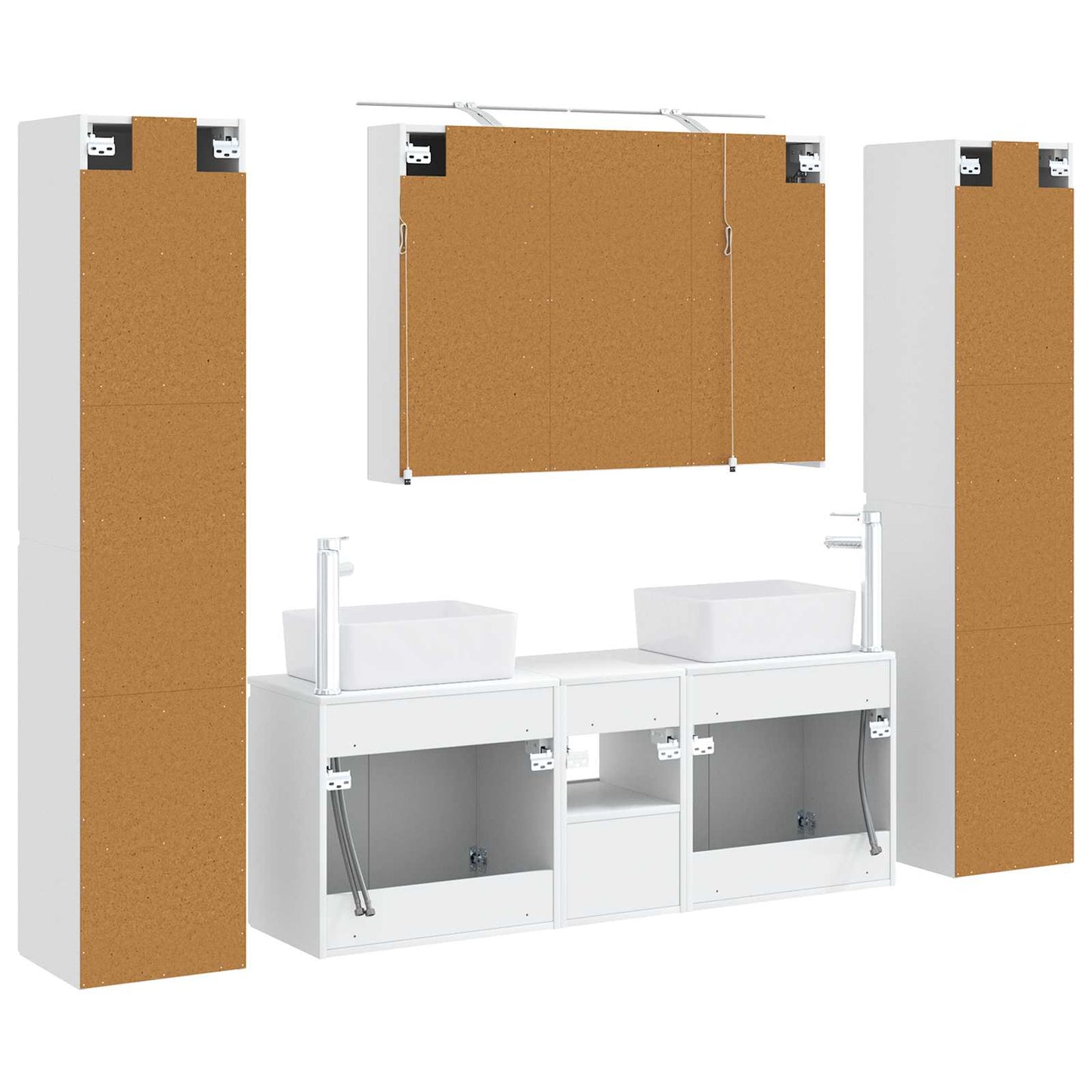 Badkamermeubelset 6 pcs Wit Bewerkt hout en glas is nu te koop bij PeponiXL, paradijselijk wonen!