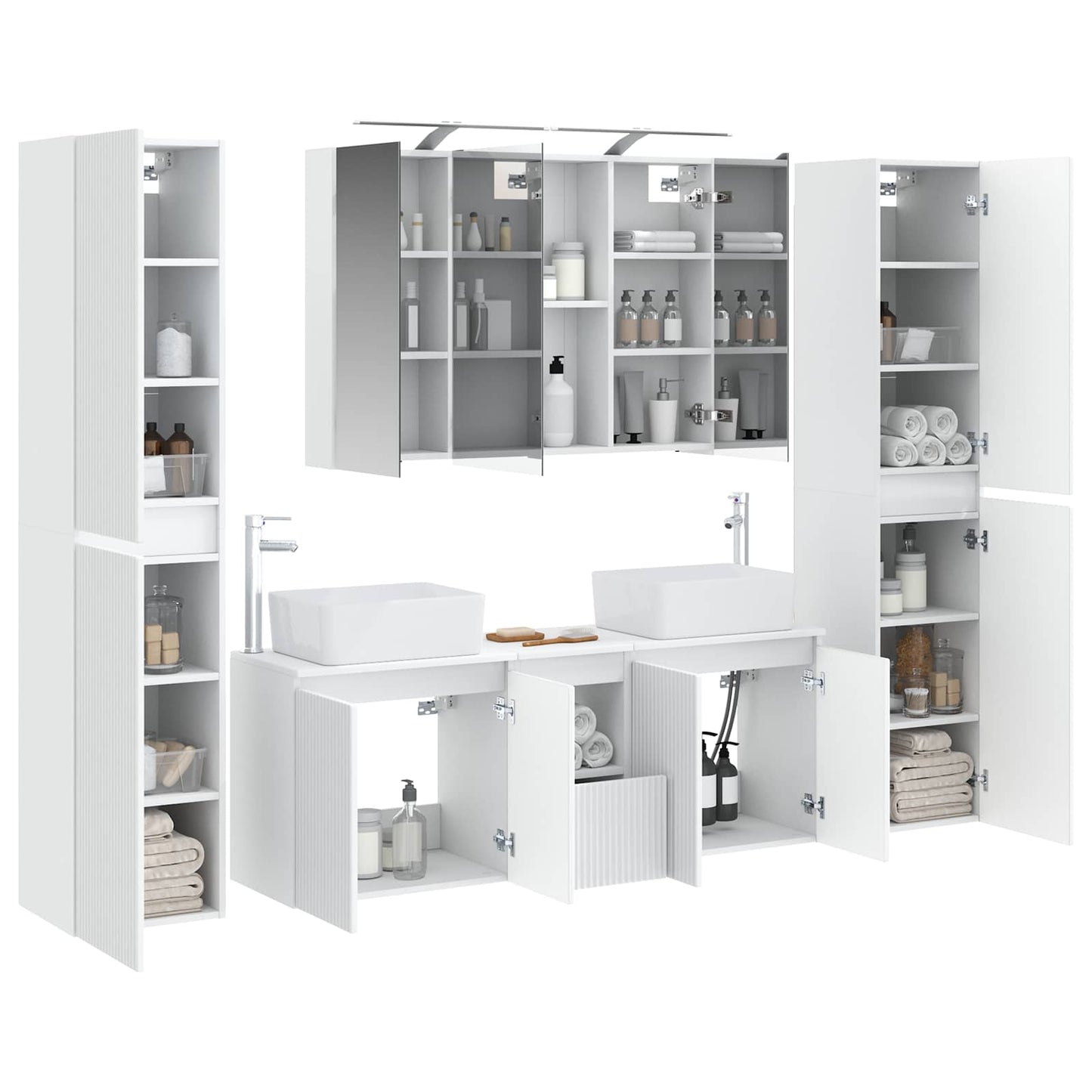 Badkamermeubelset 6 pcs Wit Bewerkt hout en glas is nu te koop bij PeponiXL, paradijselijk wonen!