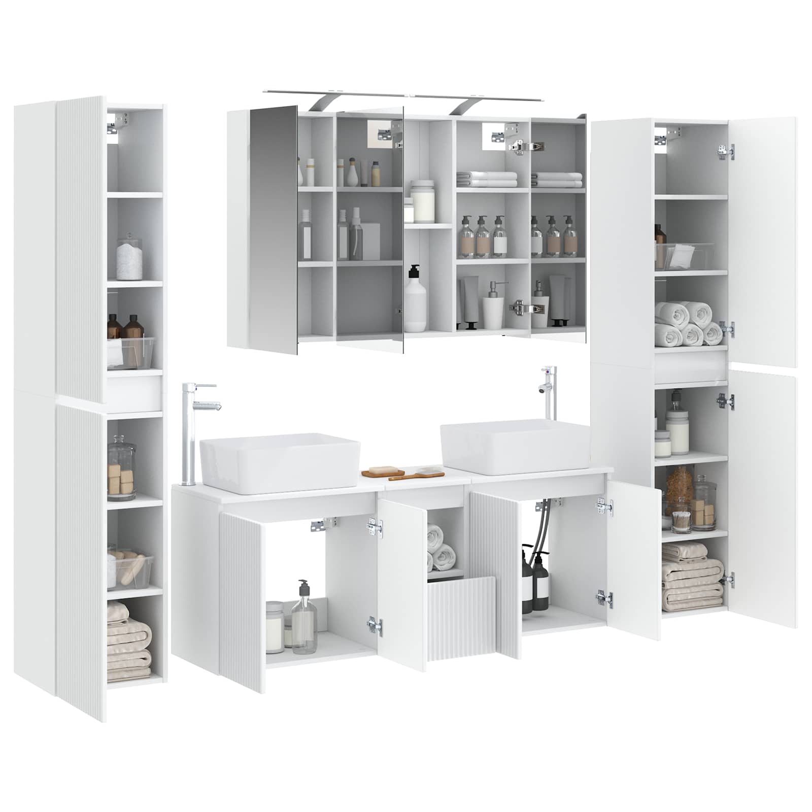 Badkamermeubelset 6 pcs Wit Bewerkt hout en glas is nu te koop bij PeponiXL, paradijselijk wonen!