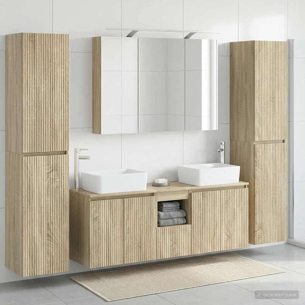 Badkamermeubelset 6 pcs Sonoma Eiken Bewerkt hout en glas is nu te koop bij PeponiXL, paradijselijk wonen!