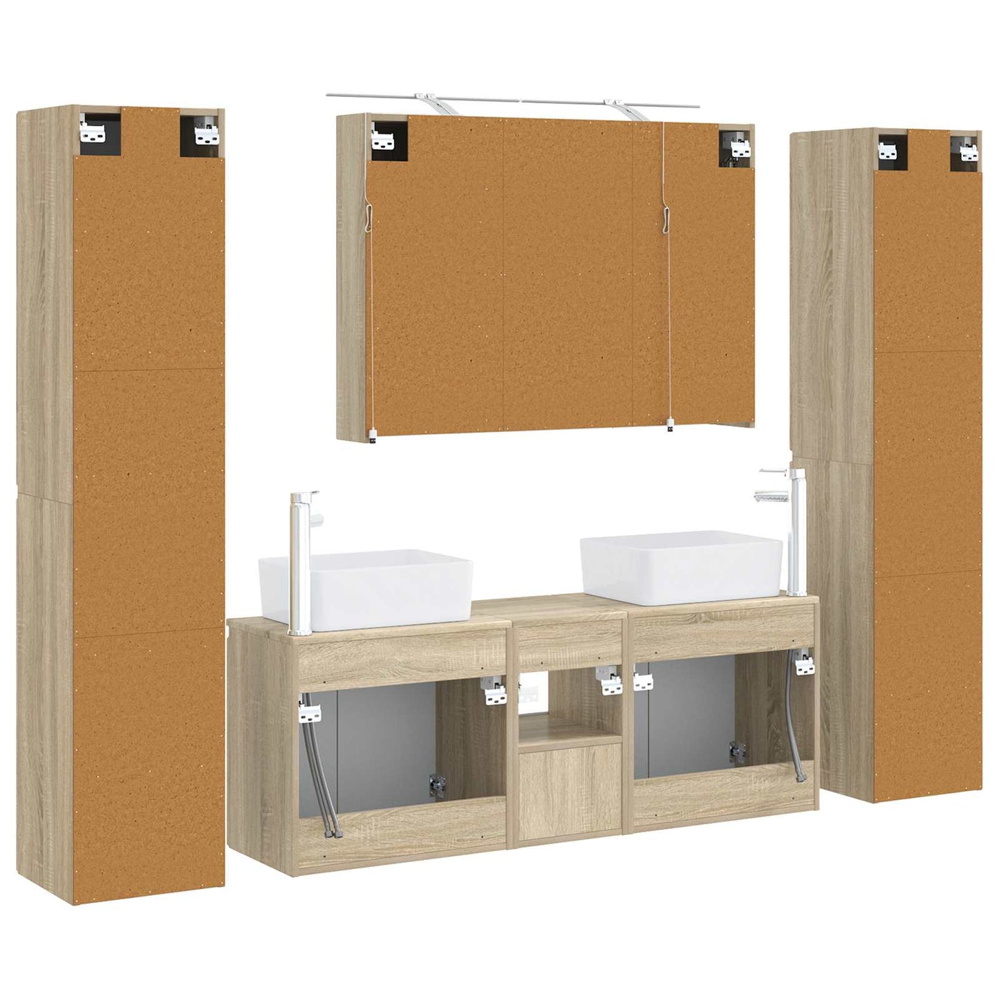 Badkamermeubelset 6 pcs Sonoma Eiken Bewerkt hout en glas is nu te koop bij PeponiXL, paradijselijk wonen!