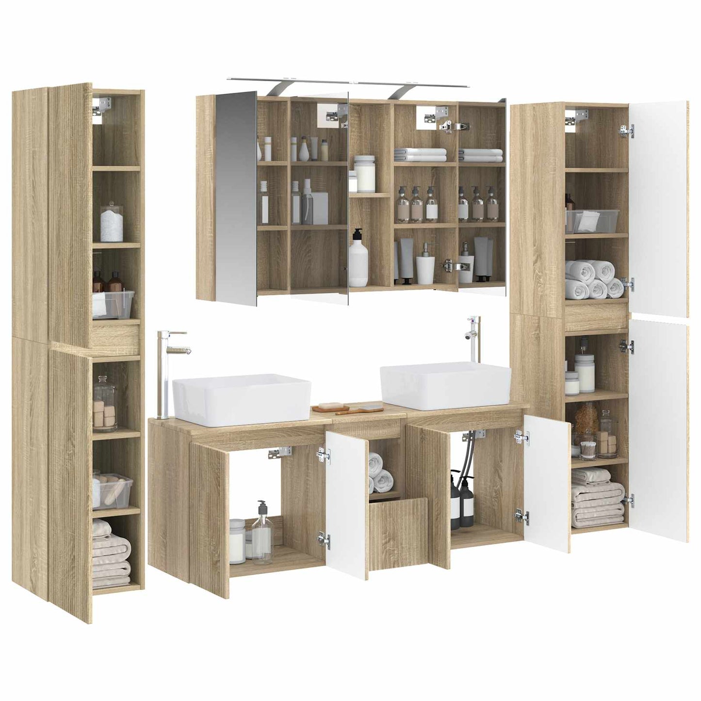 Badkamermeubelset 6 pcs Sonoma Eiken Bewerkt hout en glas is nu te koop bij PeponiXL, paradijselijk wonen!