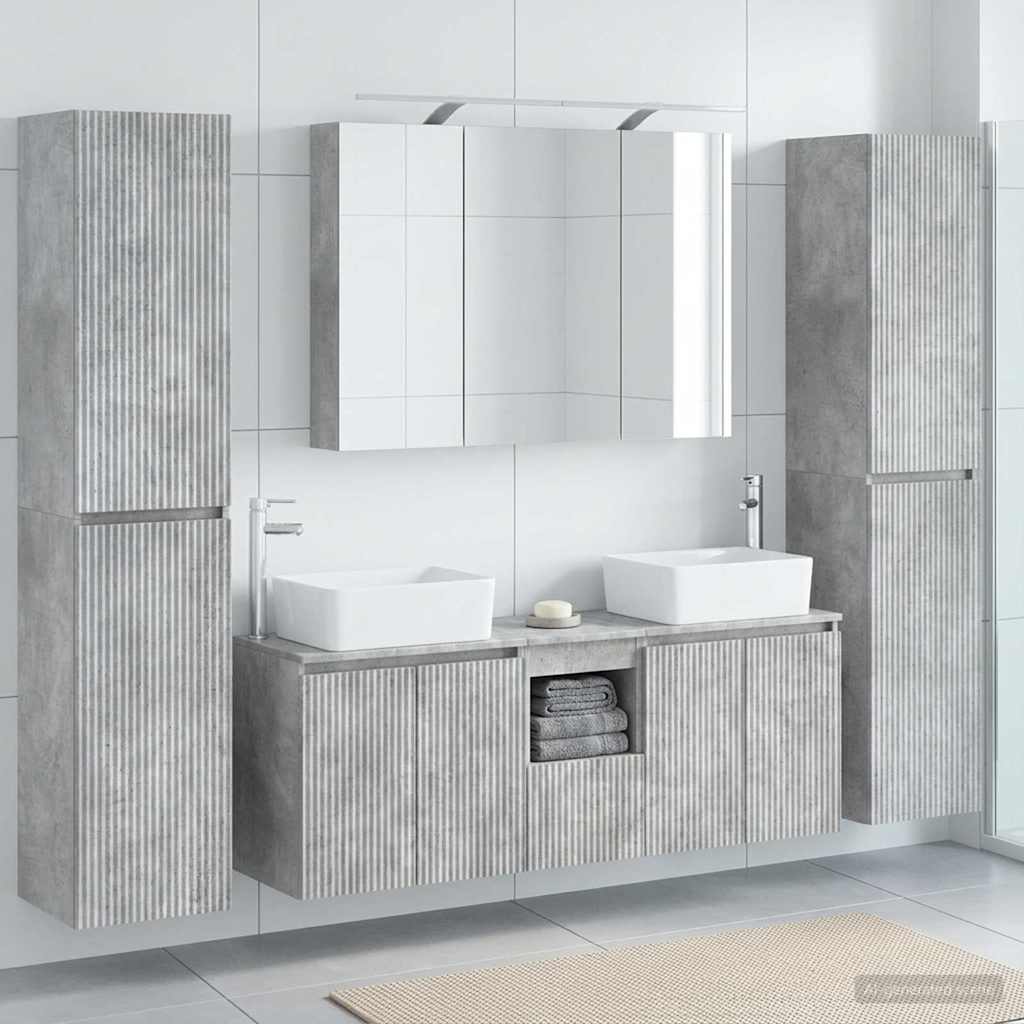 Badkamermeubelset 6 pcs Betongrijs Bewerkt hout en glas is nu te koop bij PeponiXL, paradijselijk wonen!