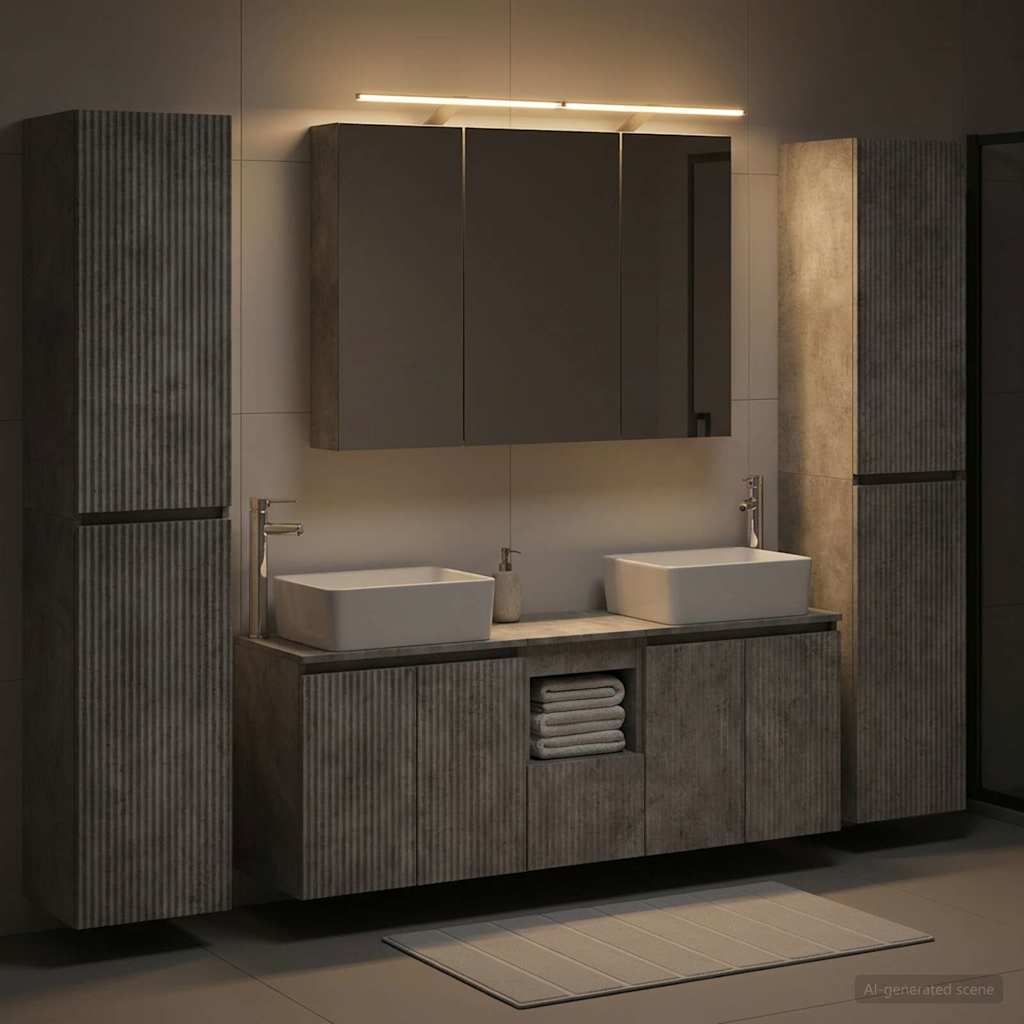 Badkamermeubelset 6 pcs Betongrijs Bewerkt hout en glas is nu te koop bij PeponiXL, paradijselijk wonen!