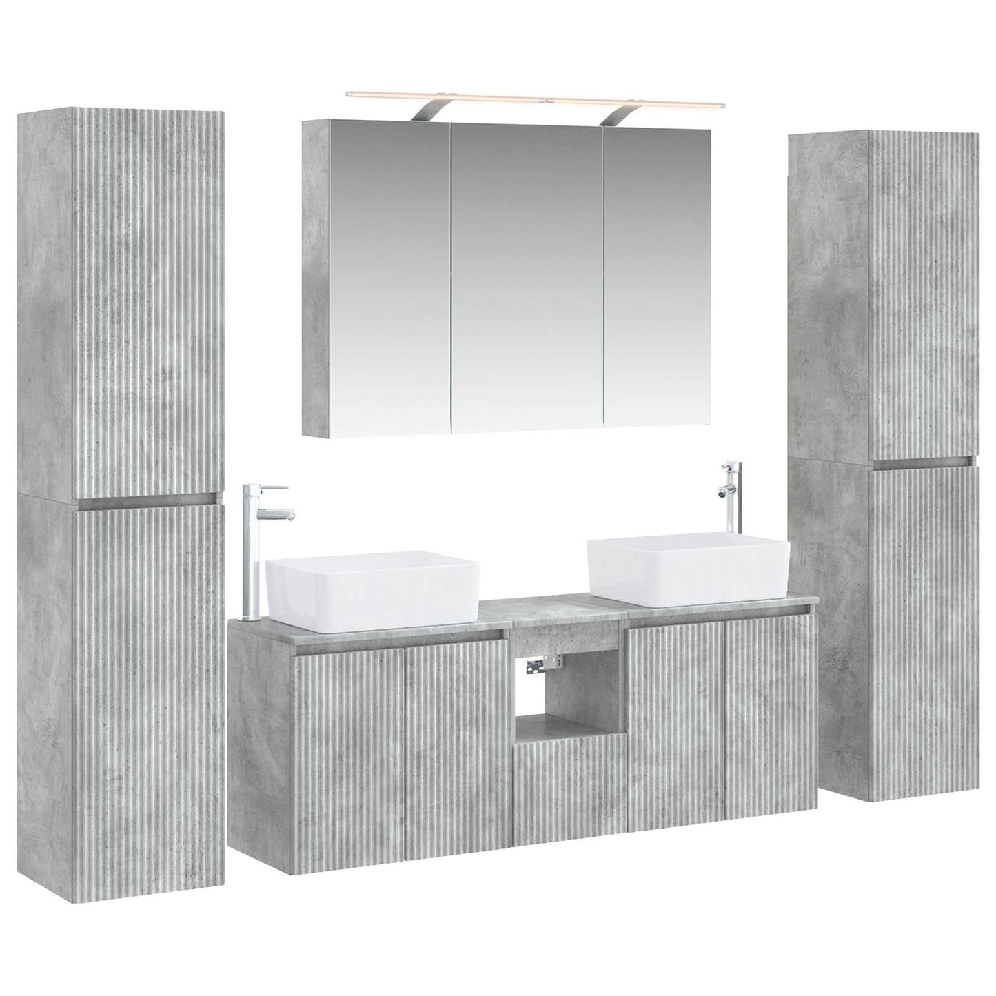 Badkamermeubelset 6 pcs Betongrijs Bewerkt hout en glas is nu te koop bij PeponiXL, paradijselijk wonen!