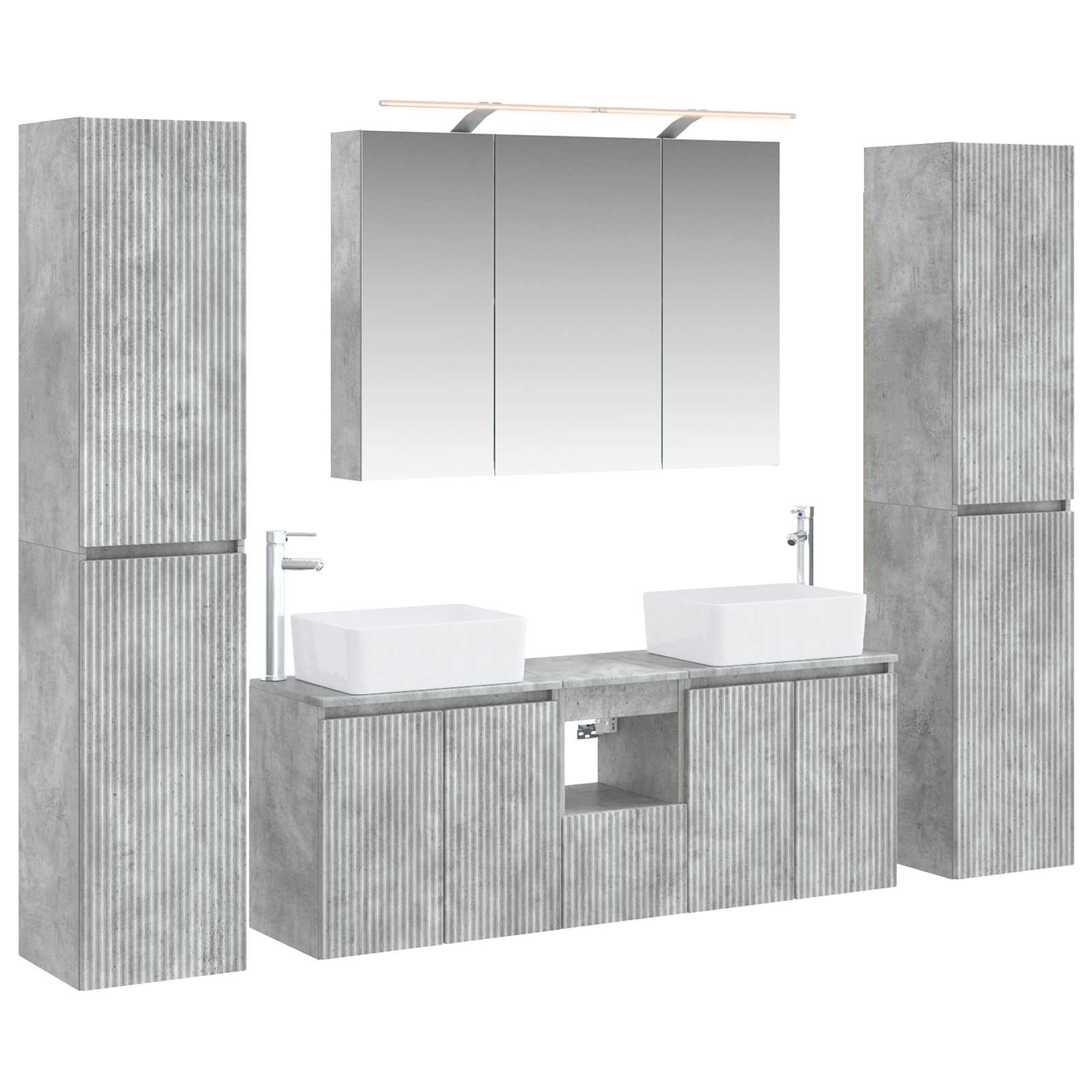 Badkamermeubelset 6 pcs Betongrijs Bewerkt hout en glas is nu te koop bij PeponiXL, paradijselijk wonen!