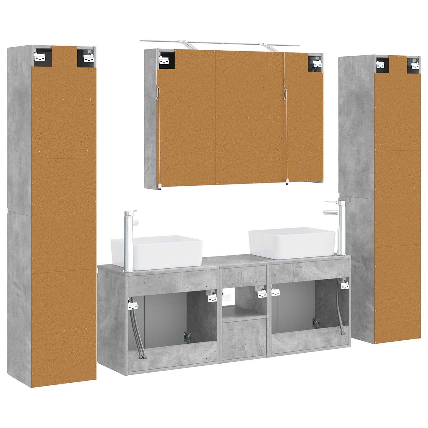 Badkamermeubelset 6 pcs Betongrijs Bewerkt hout en glas is nu te koop bij PeponiXL, paradijselijk wonen!