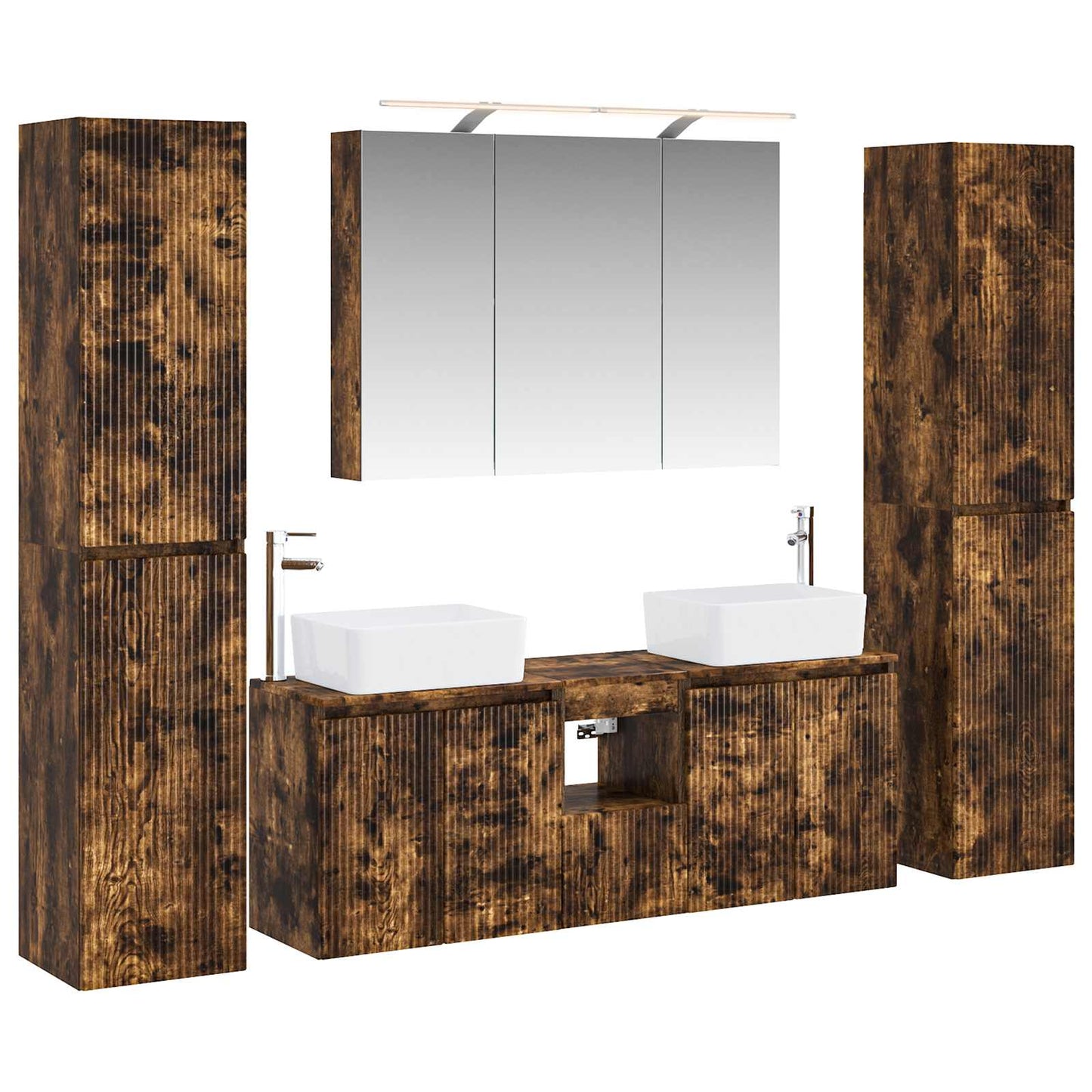 Badkamermeubelset 6 pcs Gerookt eiken Bewerkt hout en glas is nu te koop bij PeponiXL, paradijselijk wonen!