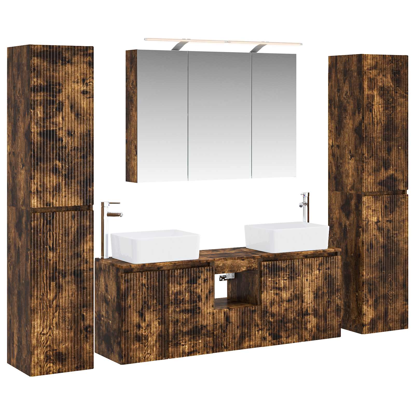 Badkamermeubelset 6 pcs Gerookt eiken Bewerkt hout en glas is nu te koop bij PeponiXL, paradijselijk wonen!