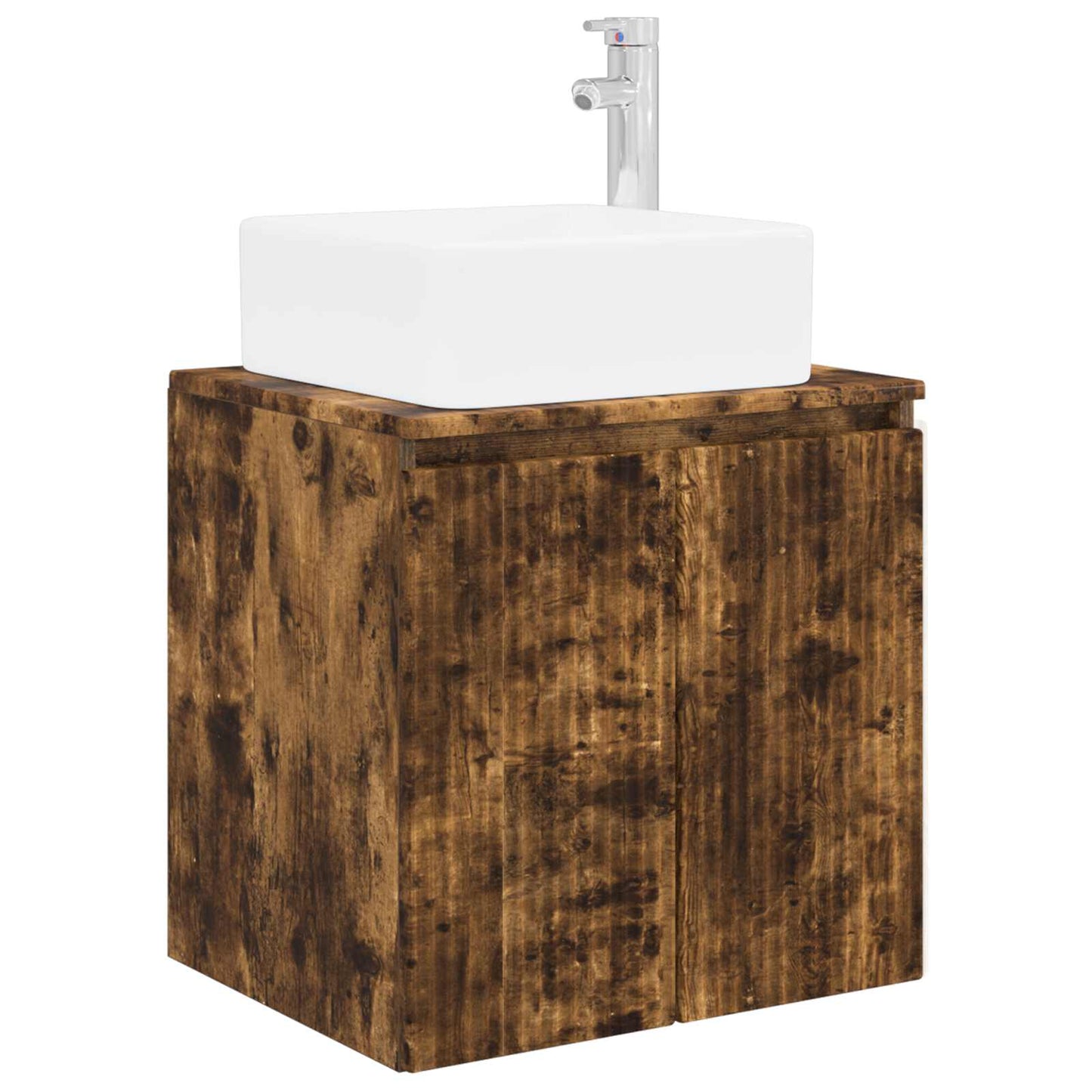 Badkamermeubelset 6 pcs Gerookt eiken Bewerkt hout en glas is nu te koop bij PeponiXL, paradijselijk wonen!