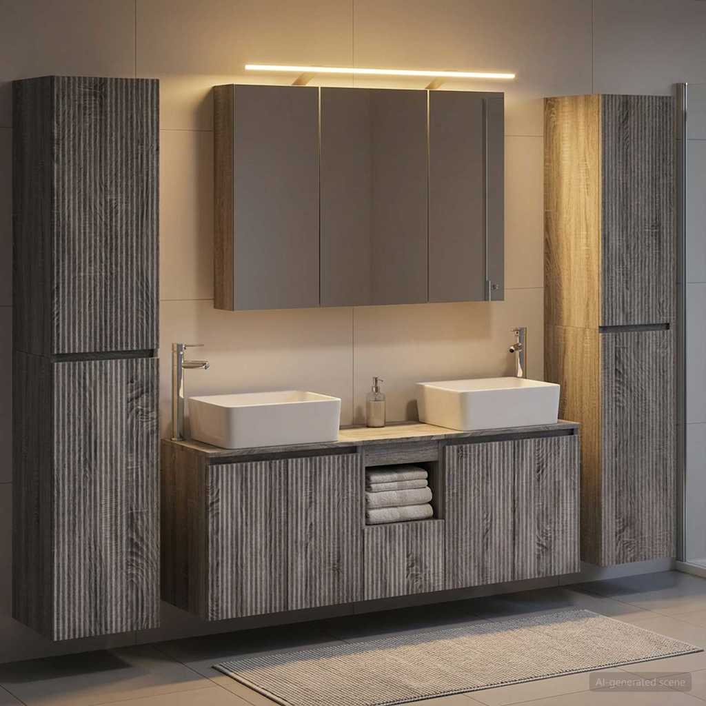 Badkamermeubelset 6 pcs Grijs Sonoma Bewerkt hout en glas is nu te koop bij PeponiXL, paradijselijk wonen!