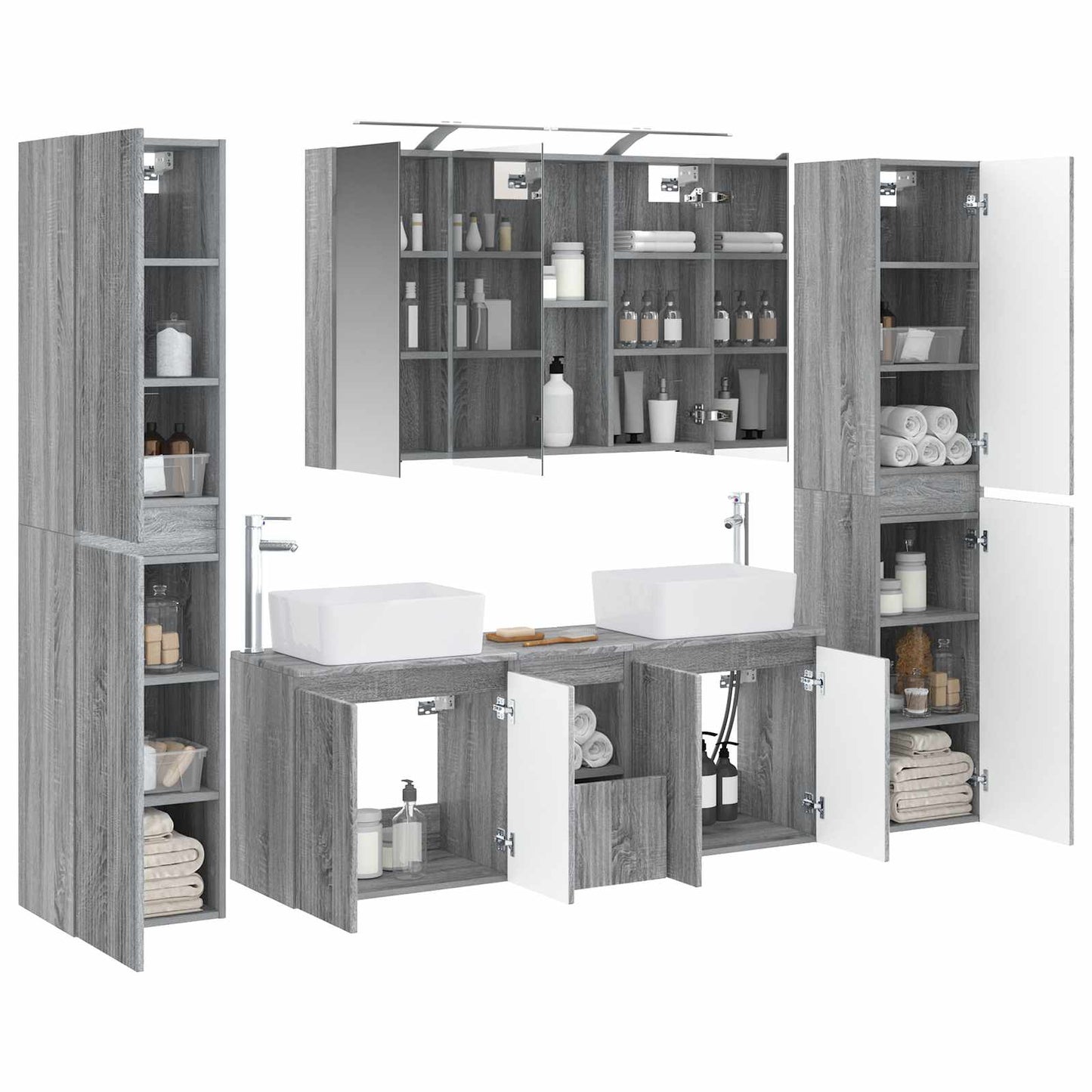 Badkamermeubelset 6 pcs Grijs Sonoma Bewerkt hout en glas is nu te koop bij PeponiXL, paradijselijk wonen!