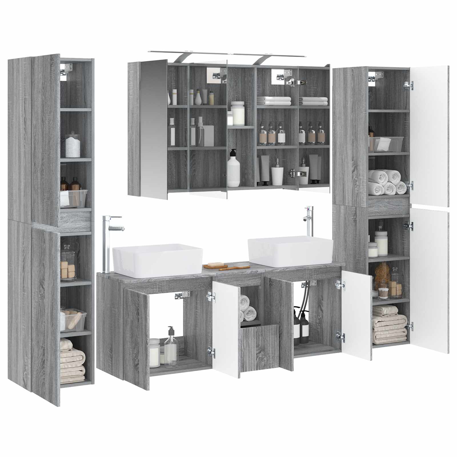 Badkamermeubelset 6 pcs Grijs Sonoma Bewerkt hout en glas is nu te koop bij PeponiXL, paradijselijk wonen!