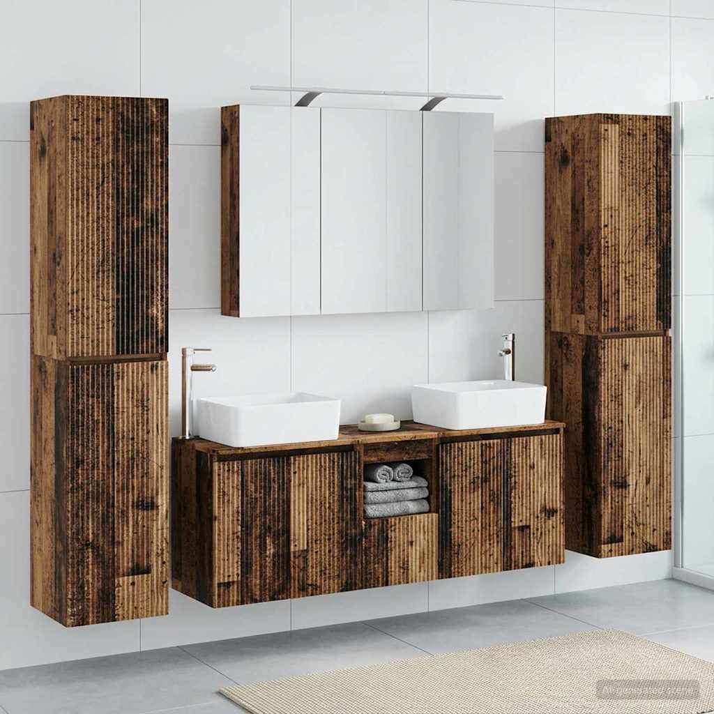 Badkamermeubelset 6 pcs Oud hout Bewerkt hout en glas is nu te koop bij PeponiXL, paradijselijk wonen!
