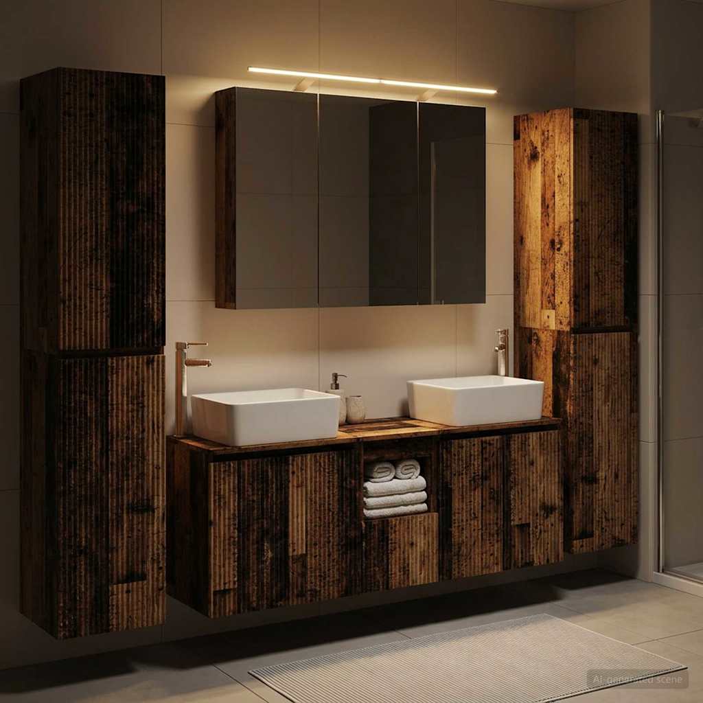 Badkamermeubelset 6 pcs Oud hout Bewerkt hout en glas is nu te koop bij PeponiXL, paradijselijk wonen!