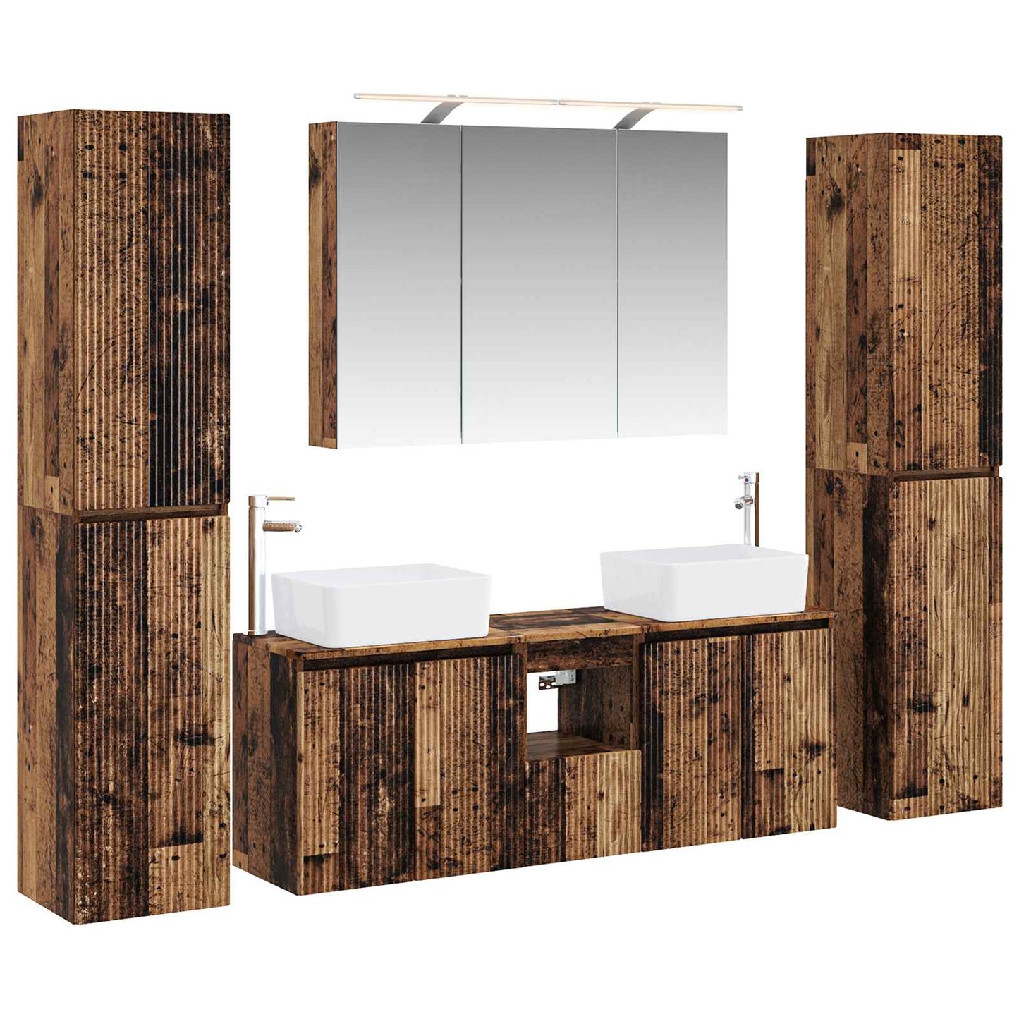 Badkamermeubelset 6 pcs Oud hout Bewerkt hout en glas is nu te koop bij PeponiXL, paradijselijk wonen!