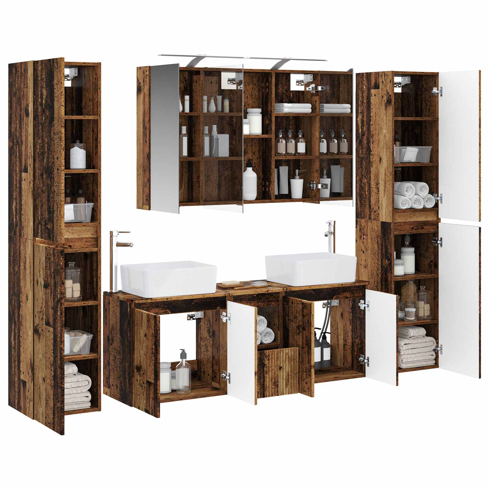 Badkamermeubelset 6 pcs Oud hout Bewerkt hout en glas is nu te koop bij PeponiXL, paradijselijk wonen!