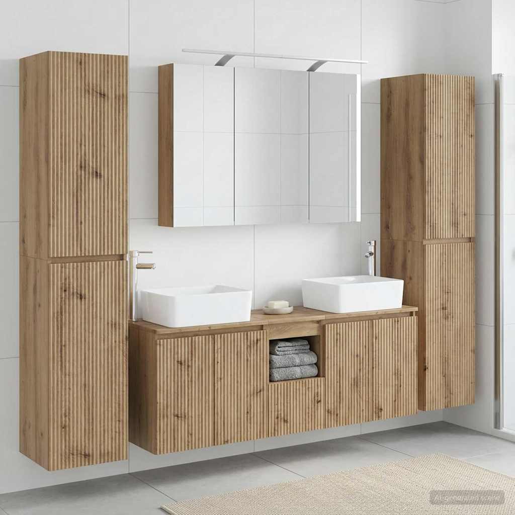 Badkamermeubelset 6 st Artisanaal eiken Bewerkt hout en glas is nu te koop bij PeponiXL, paradijselijk wonen!