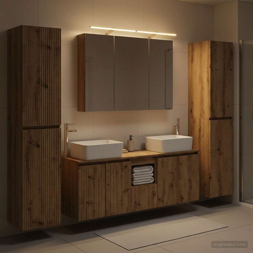 Badkamermeubelset 6 st Artisanaal eiken Bewerkt hout en glas is nu te koop bij PeponiXL, paradijselijk wonen!