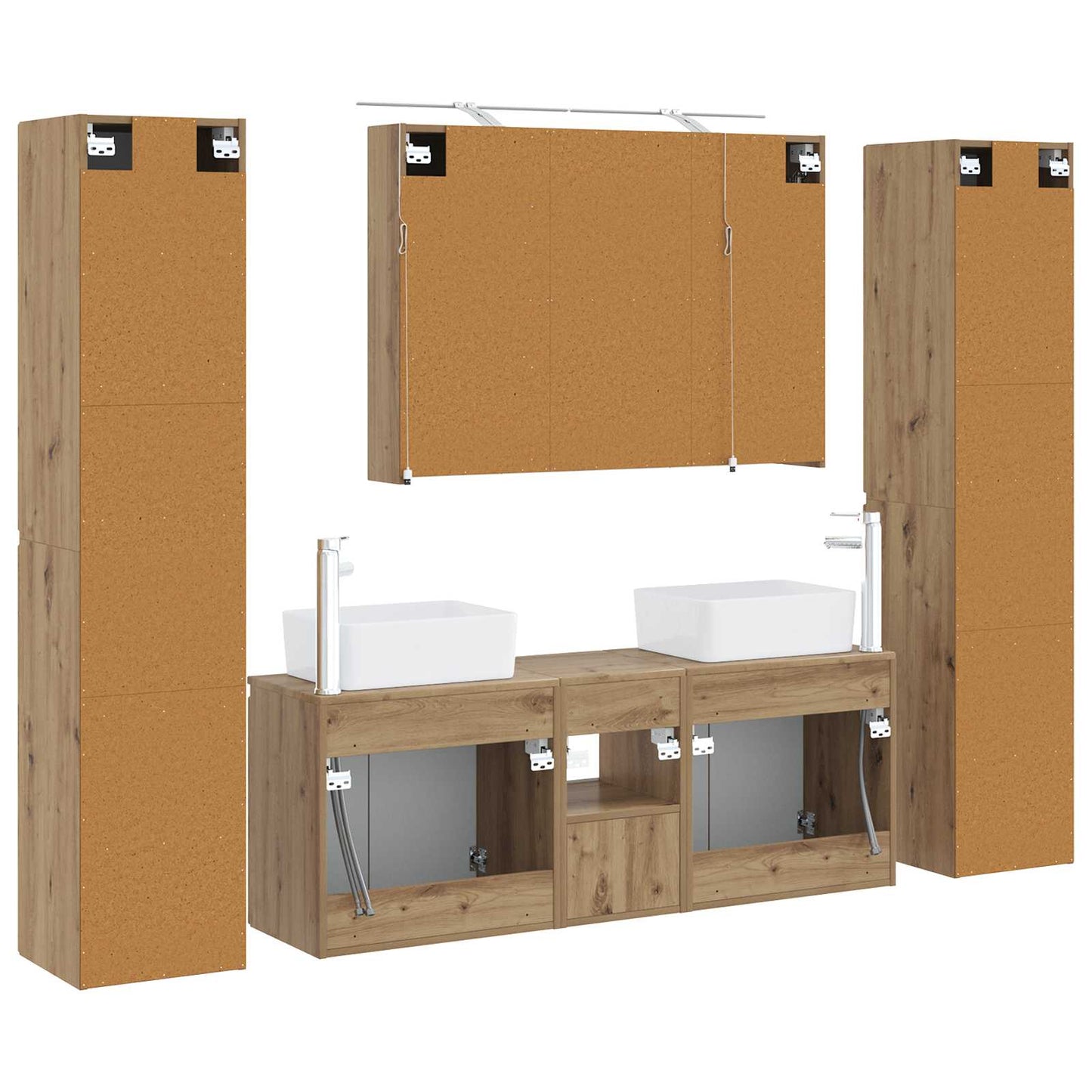 Badkamermeubelset 6 st Artisanaal eiken Bewerkt hout en glas is nu te koop bij PeponiXL, paradijselijk wonen!