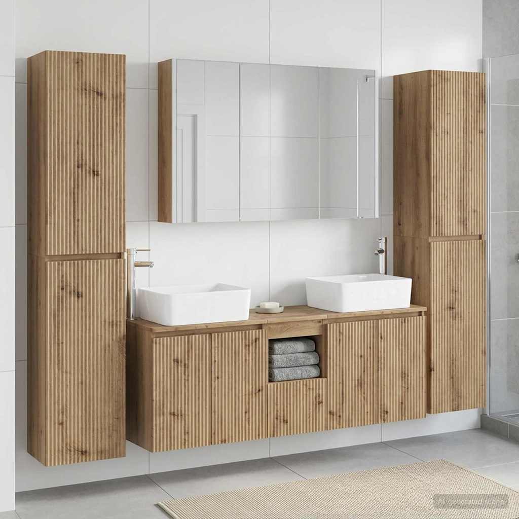 Badkamermeubelset 6 st Artisanaal eiken Bewerkt hout en glas is nu te koop bij PeponiXL, paradijselijk wonen!