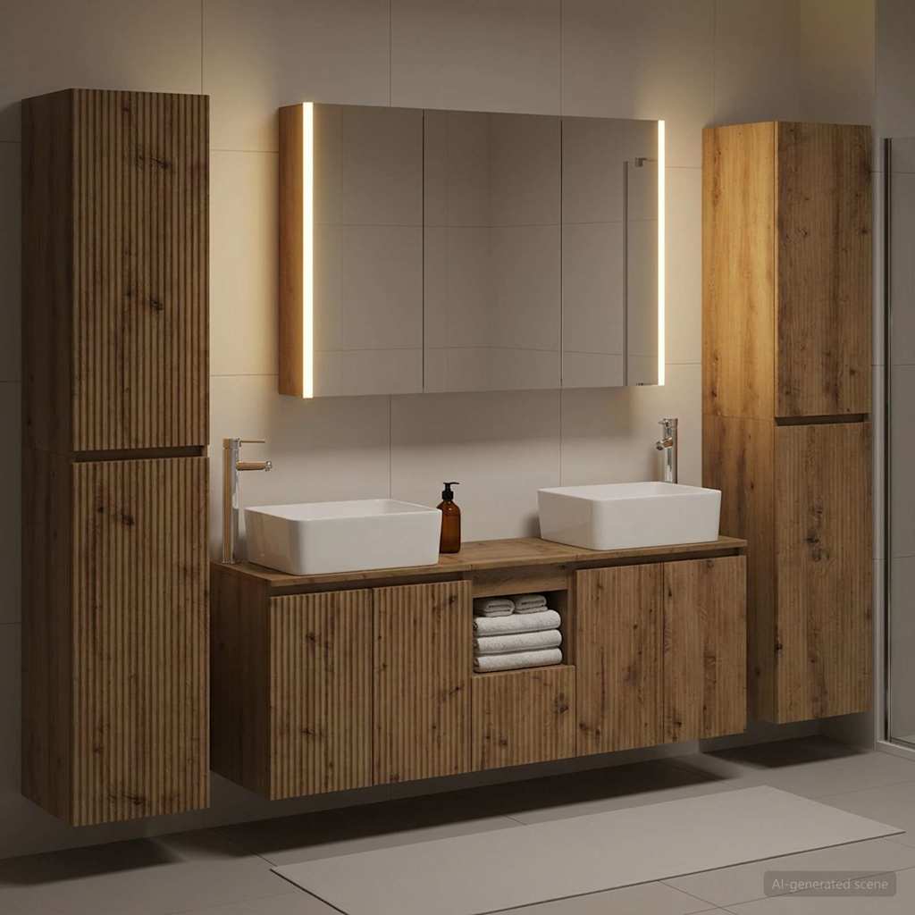 Badkamermeubelset 6 st Artisanaal eiken Bewerkt hout en glas is nu te koop bij PeponiXL, paradijselijk wonen!