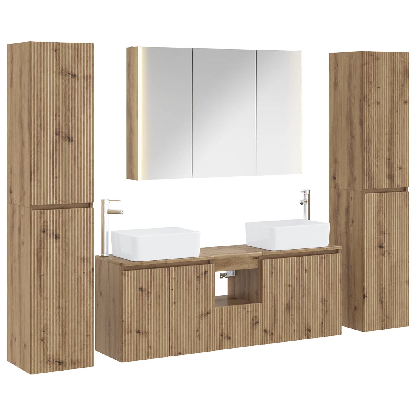 Badkamermeubelset 6 st Artisanaal eiken Bewerkt hout en glas is nu te koop bij PeponiXL, paradijselijk wonen!