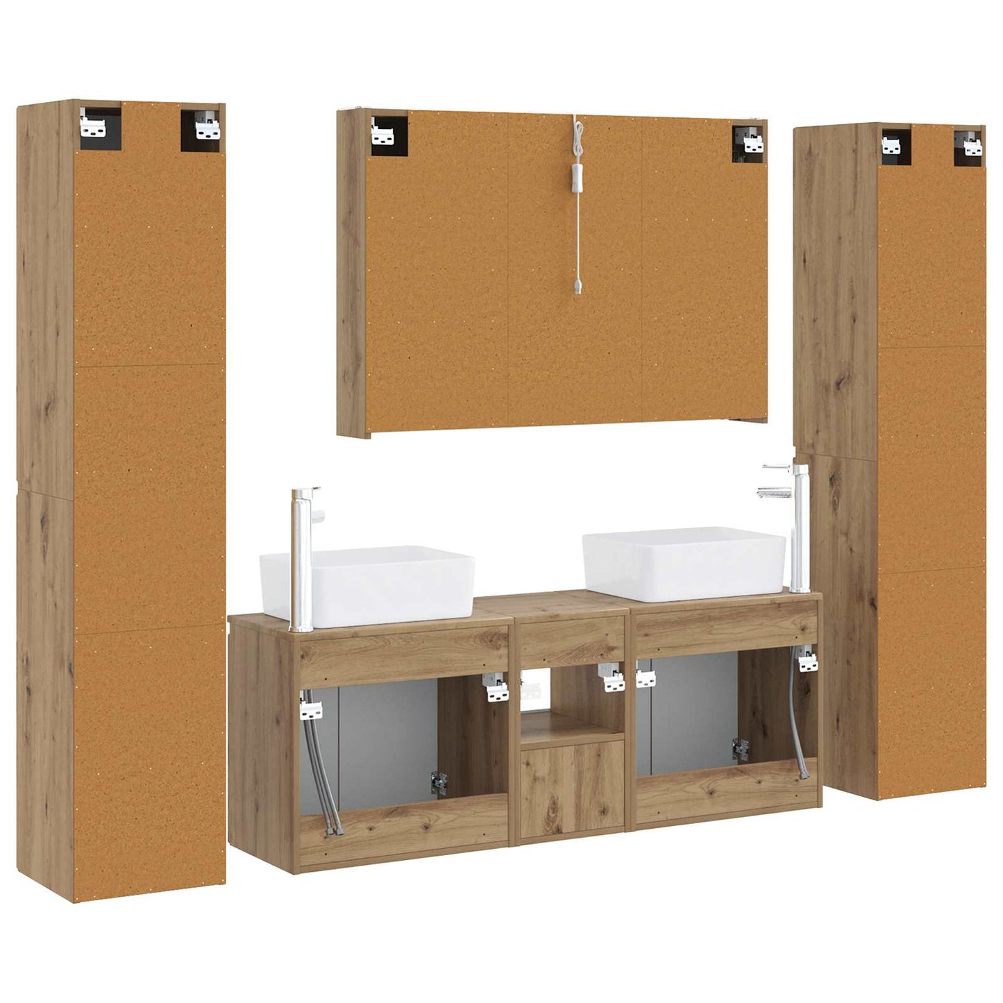Badkamermeubelset 6 st Artisanaal eiken Bewerkt hout en glas is nu te koop bij PeponiXL, paradijselijk wonen!