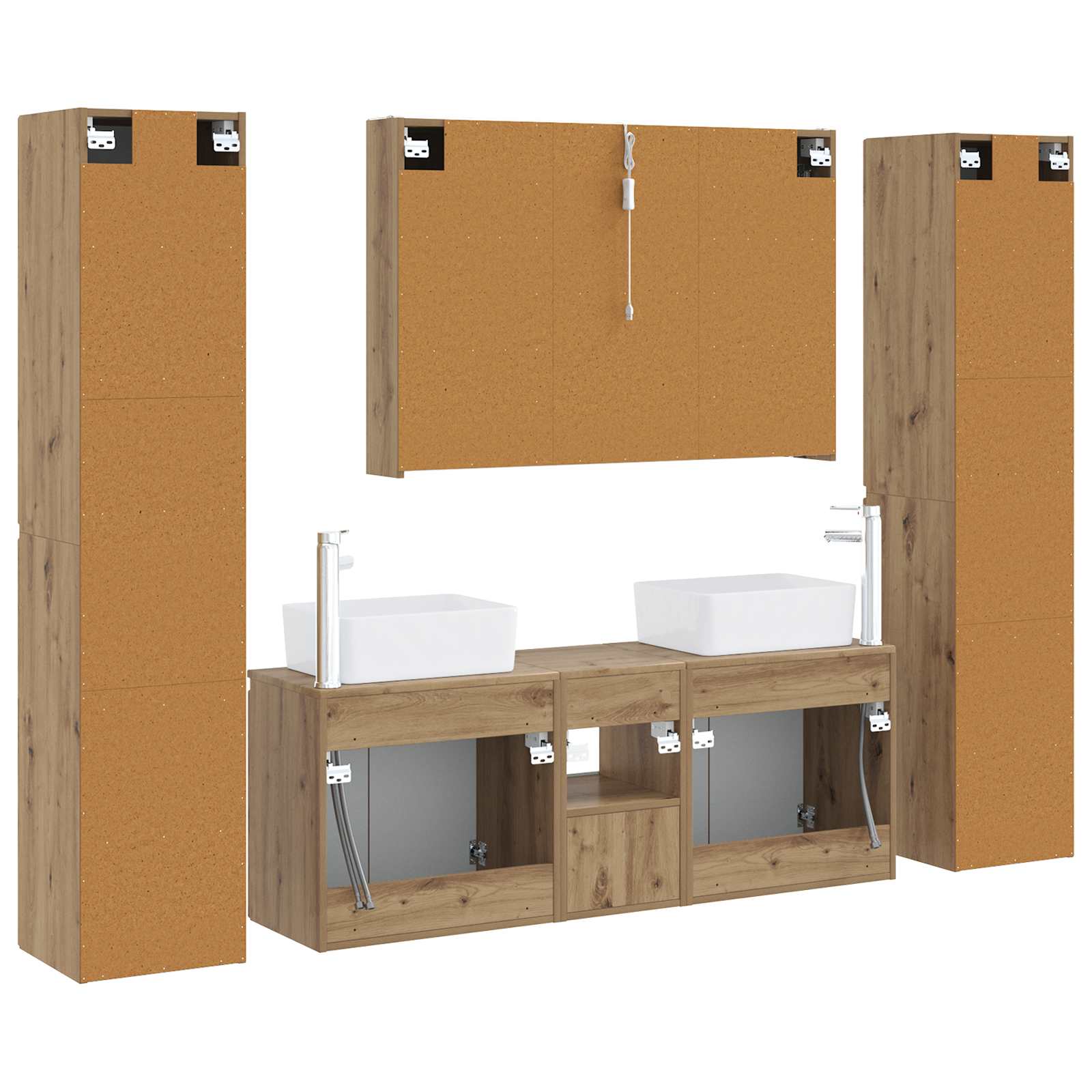 Badkamermeubelset 6 st Artisanaal eiken Bewerkt hout en glas is nu te koop bij PeponiXL, paradijselijk wonen!