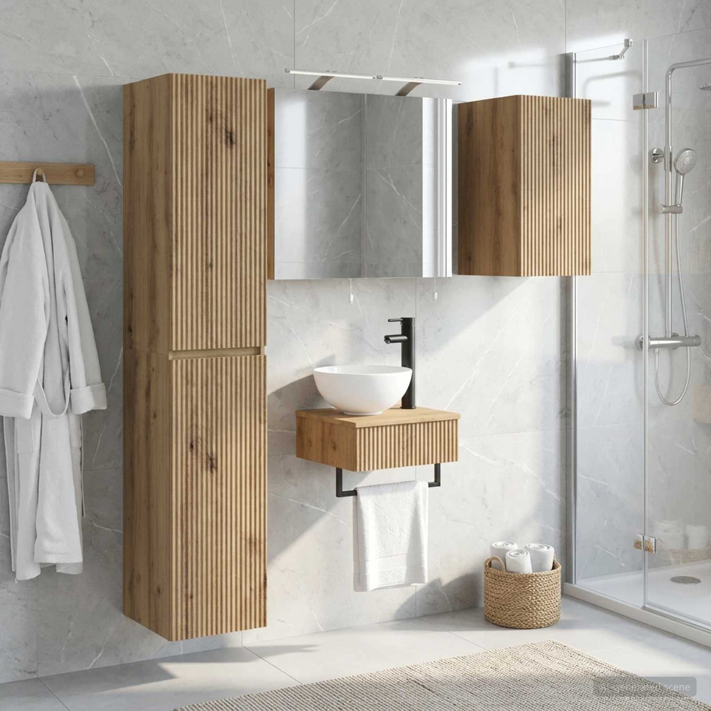 Badkamermeubelset 5 st Artisanaal eiken Bewerkt hout en glas is nu te koop bij PeponiXL, paradijselijk wonen!