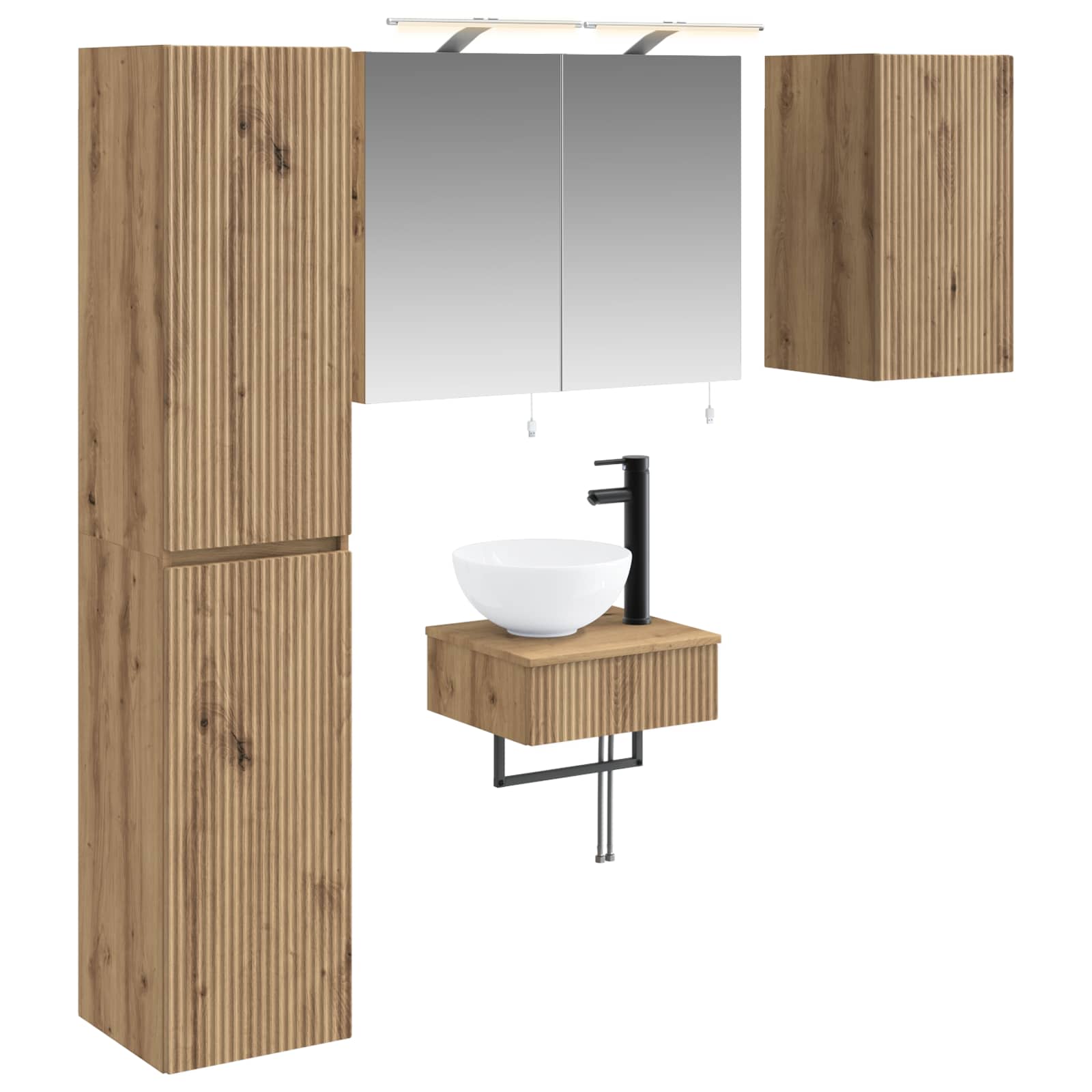 Badkamermeubelset 5 st Artisanaal eiken Bewerkt hout en glas is nu te koop bij PeponiXL, paradijselijk wonen!