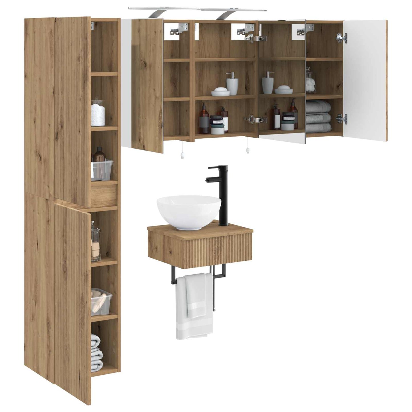 Badkamermeubelset 5 st Artisanaal eiken Bewerkt hout en glas is nu te koop bij PeponiXL, paradijselijk wonen!