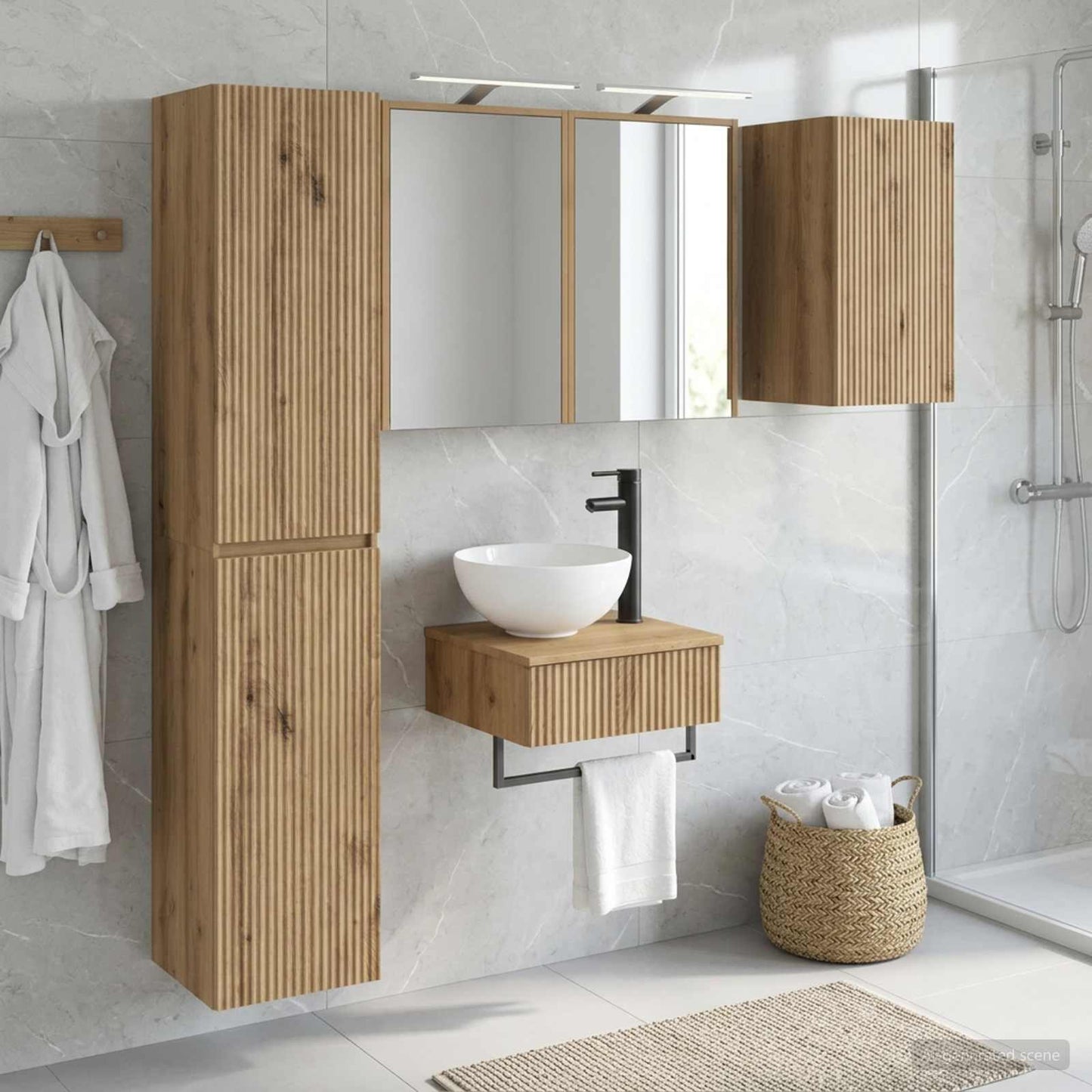 Badkamermeubelset 5 st Artisanaal eiken Bewerkt hout en glas is nu te koop bij PeponiXL, paradijselijk wonen!