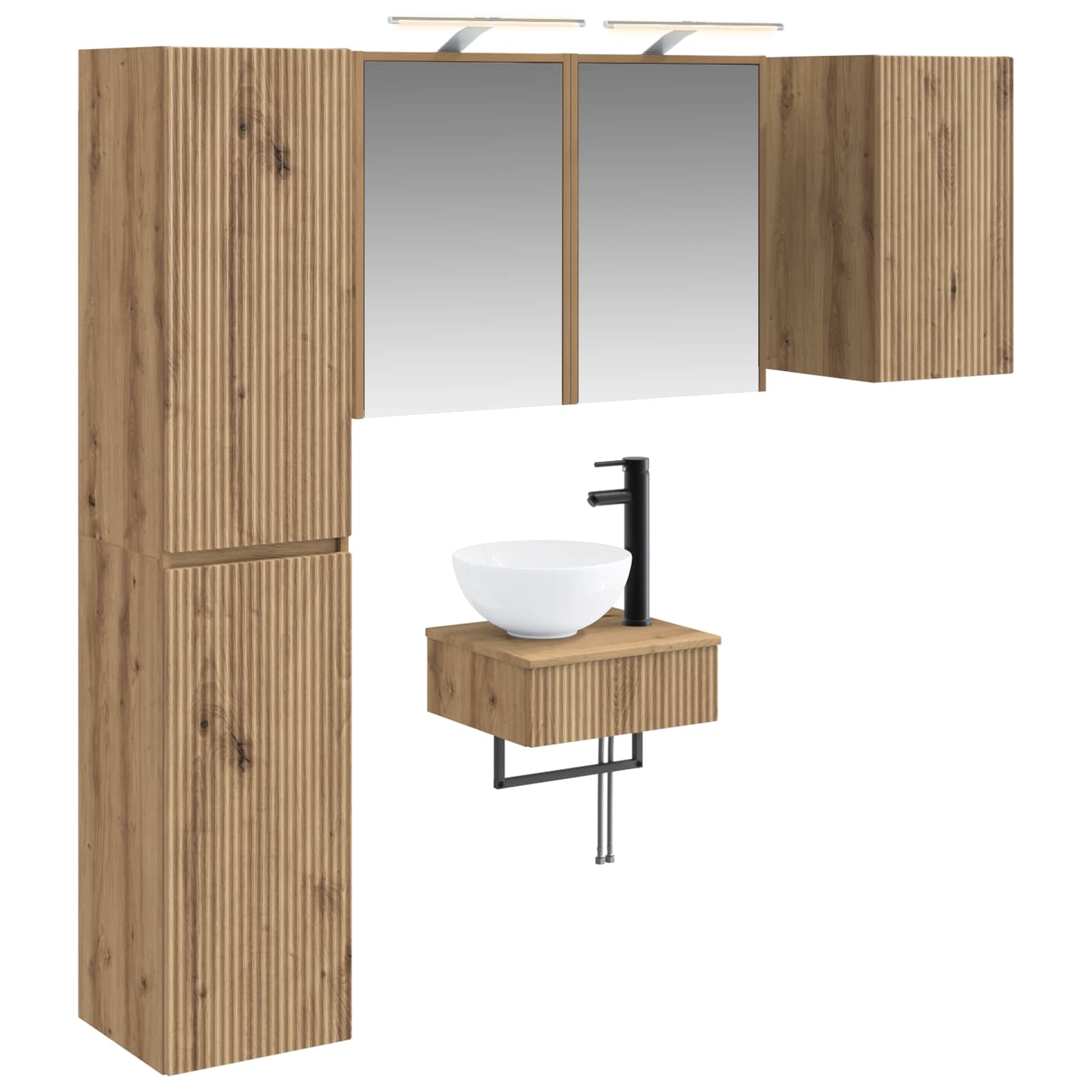 Badkamermeubelset 5 st Artisanaal eiken Bewerkt hout en glas is nu te koop bij PeponiXL, paradijselijk wonen!