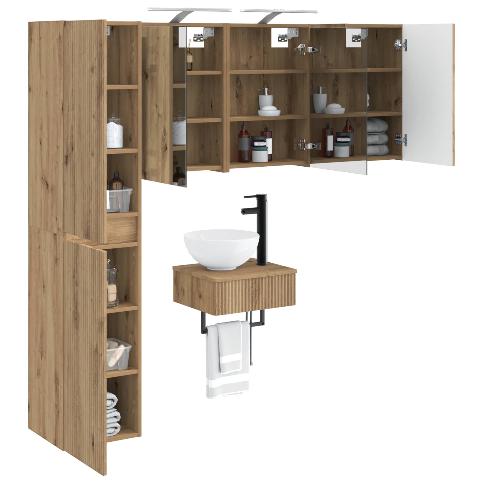 Badkamermeubelset 5 st Artisanaal eiken Bewerkt hout en glas is nu te koop bij PeponiXL, paradijselijk wonen!