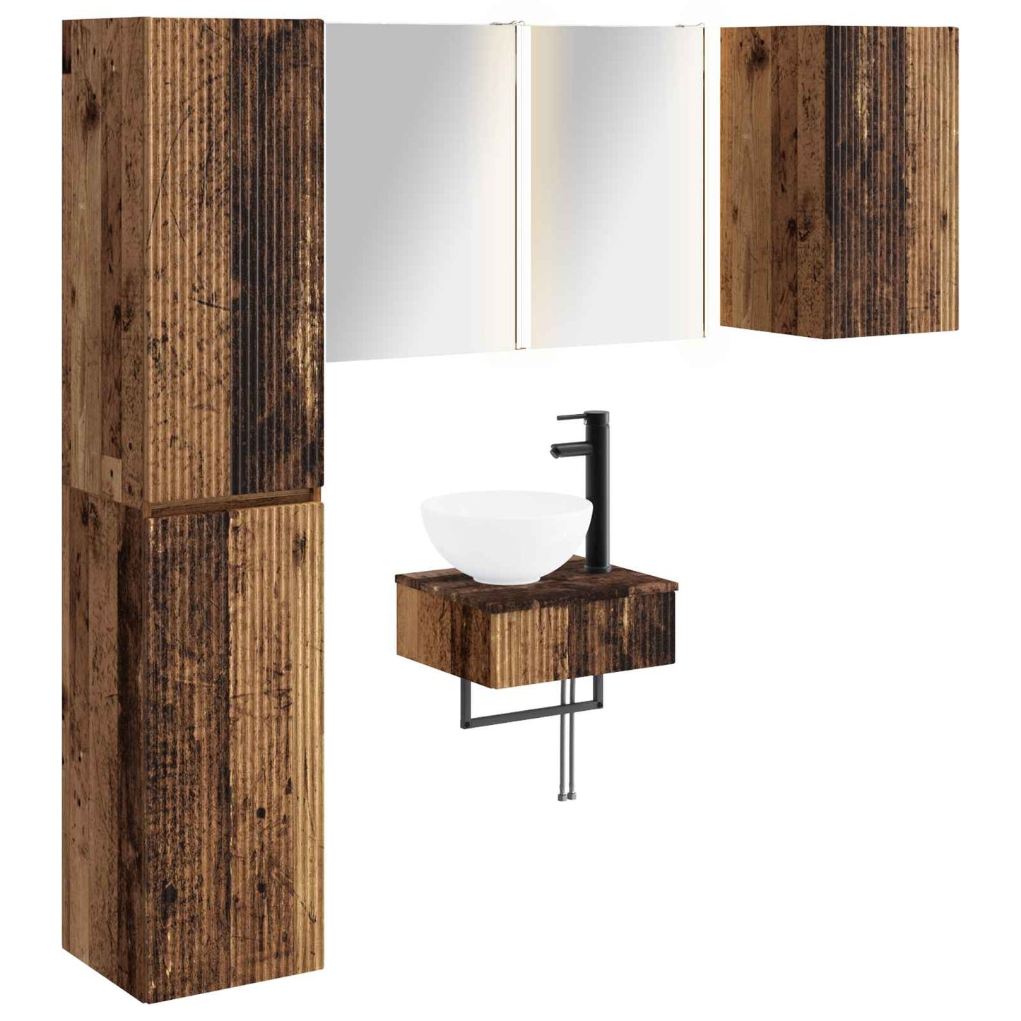 Badkamermeubelset 5 pcs Oud hout Bewerkt hout en glas is nu te koop bij PeponiXL, paradijselijk wonen!