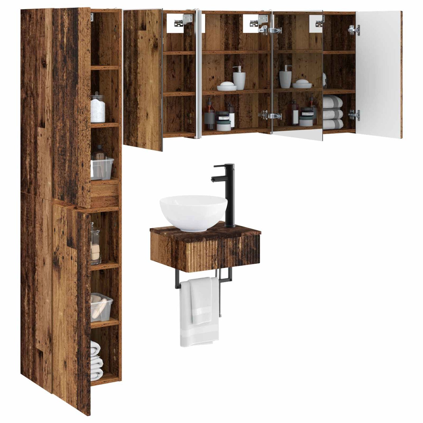 Badkamermeubelset 5 pcs Oud hout Bewerkt hout en glas is nu te koop bij PeponiXL, paradijselijk wonen!