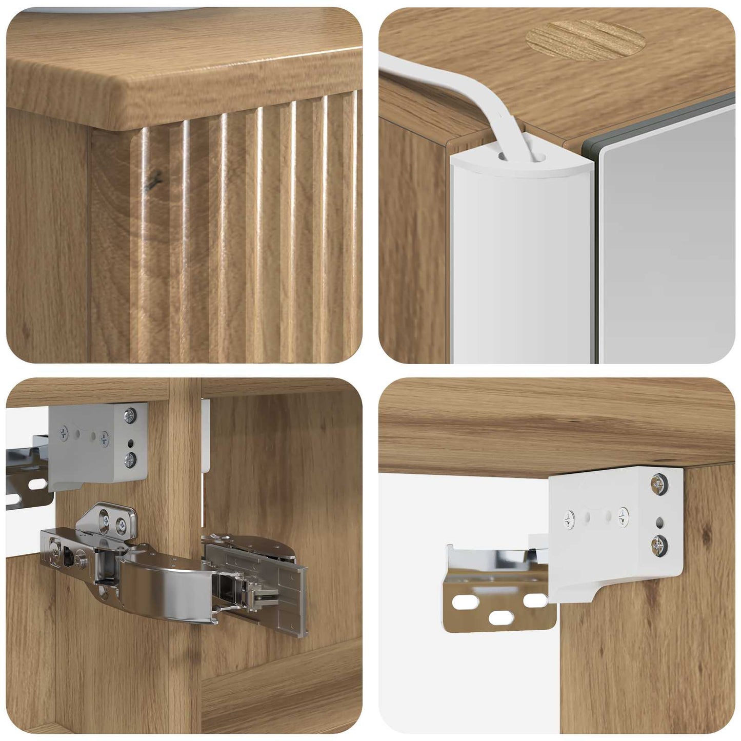 Badkamermeubelset 5 pcs Artisanaal eiken Bewerkt hout en glas is nu te koop bij PeponiXL, paradijselijk wonen!